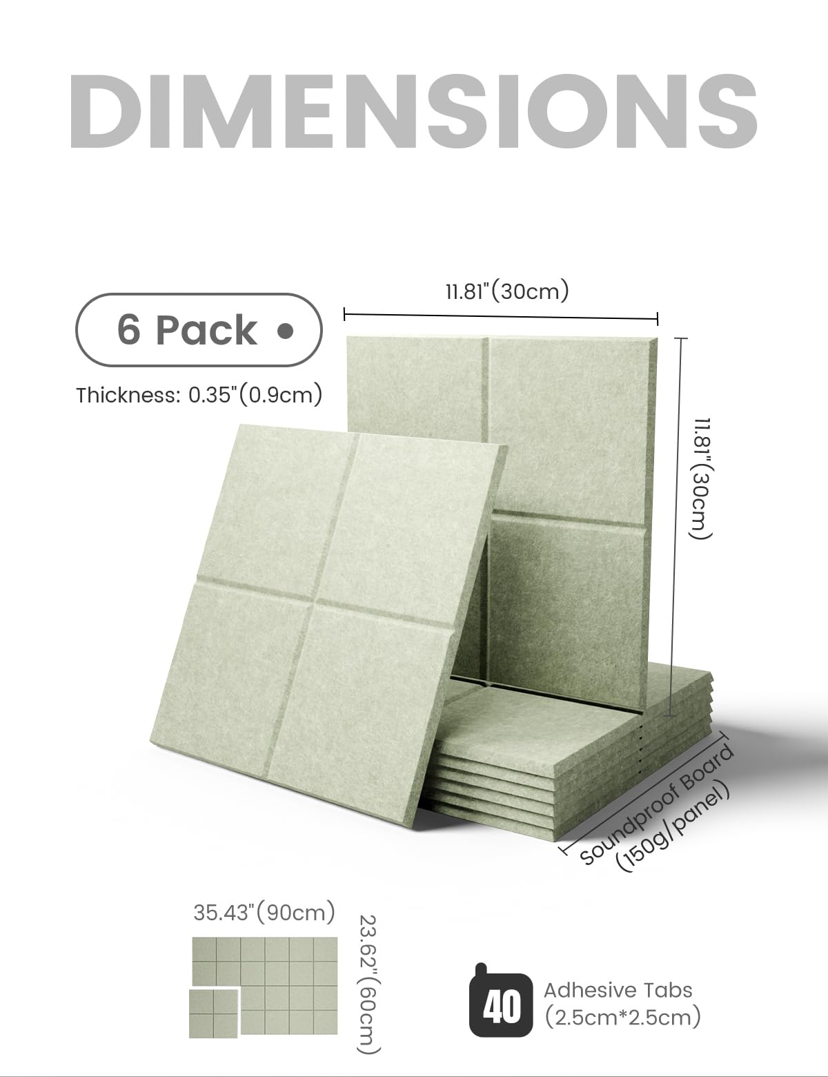 Large Felt Bulletin Board 36"x24" Cork Board Alternative - 6 Pack with 40 Safe Removable Adhesive Tabs, Cork Boards for Walls for Home Office Classroom Pin Board - Sage Green