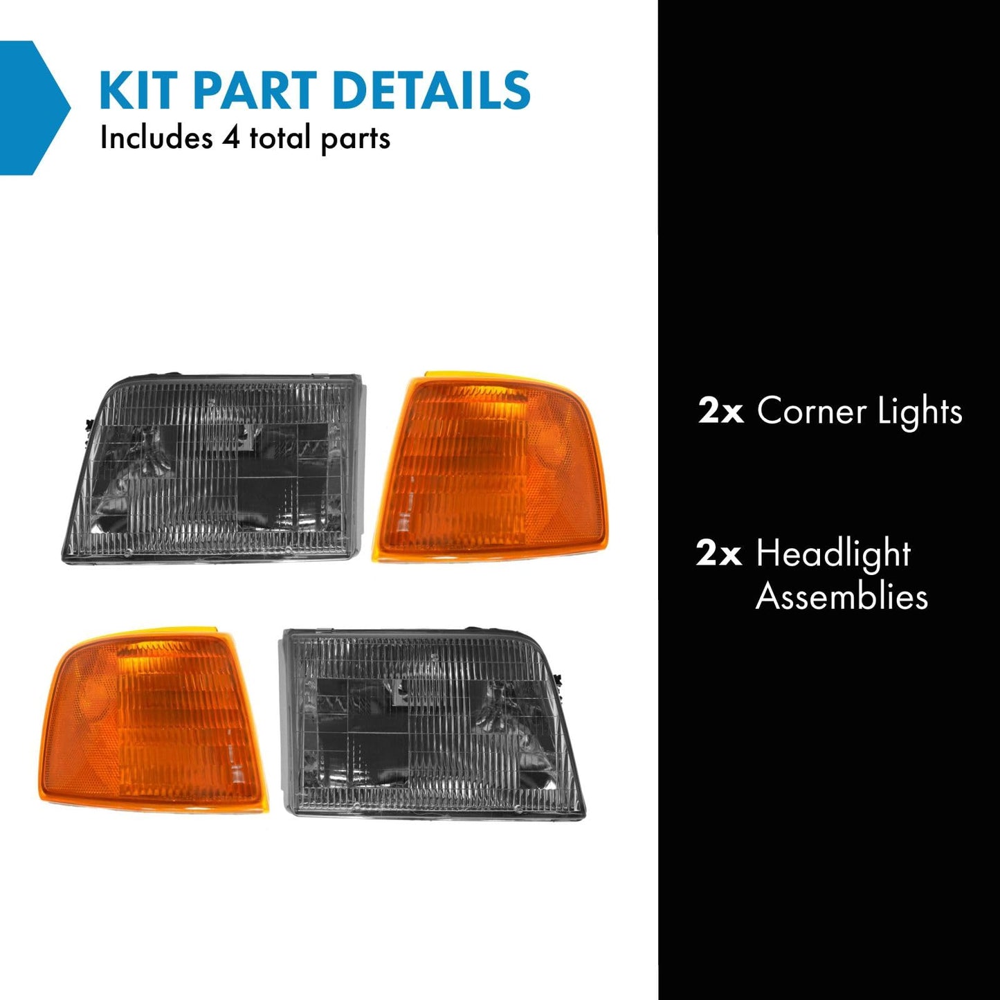 TRQ Headlight Assembly Set for 1993-1997 Ford Ranger - Includes Driver & Passenger Side - Model LKA87335