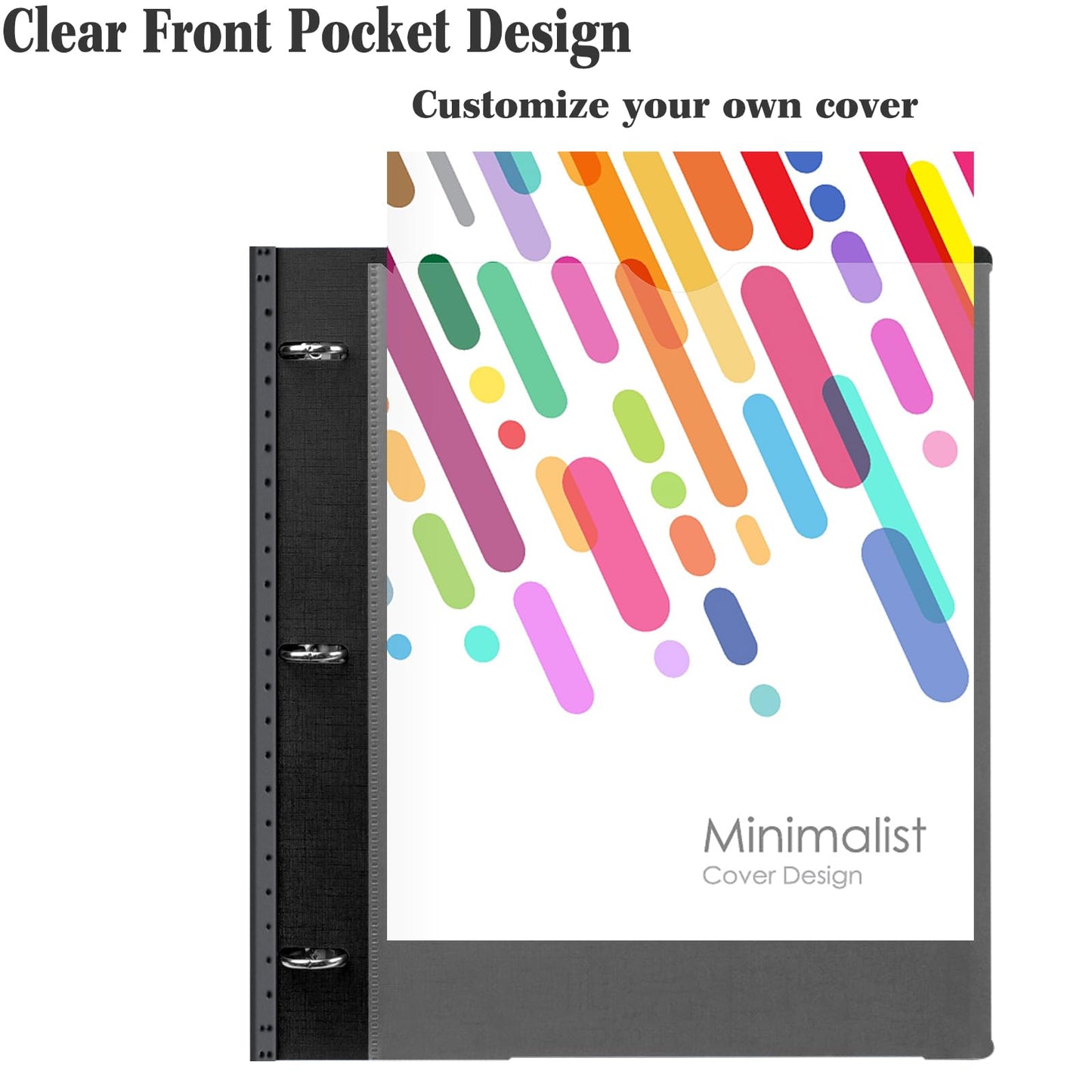 INFUN Telescoping 3 Ring Binder -4PCS-Black, Flexible Round Binder with Customizable Front Cover and Clear Catalog Pocket, 0.75 Inch Rings, Holds 160 Sheets 8.5x11 inch Paper