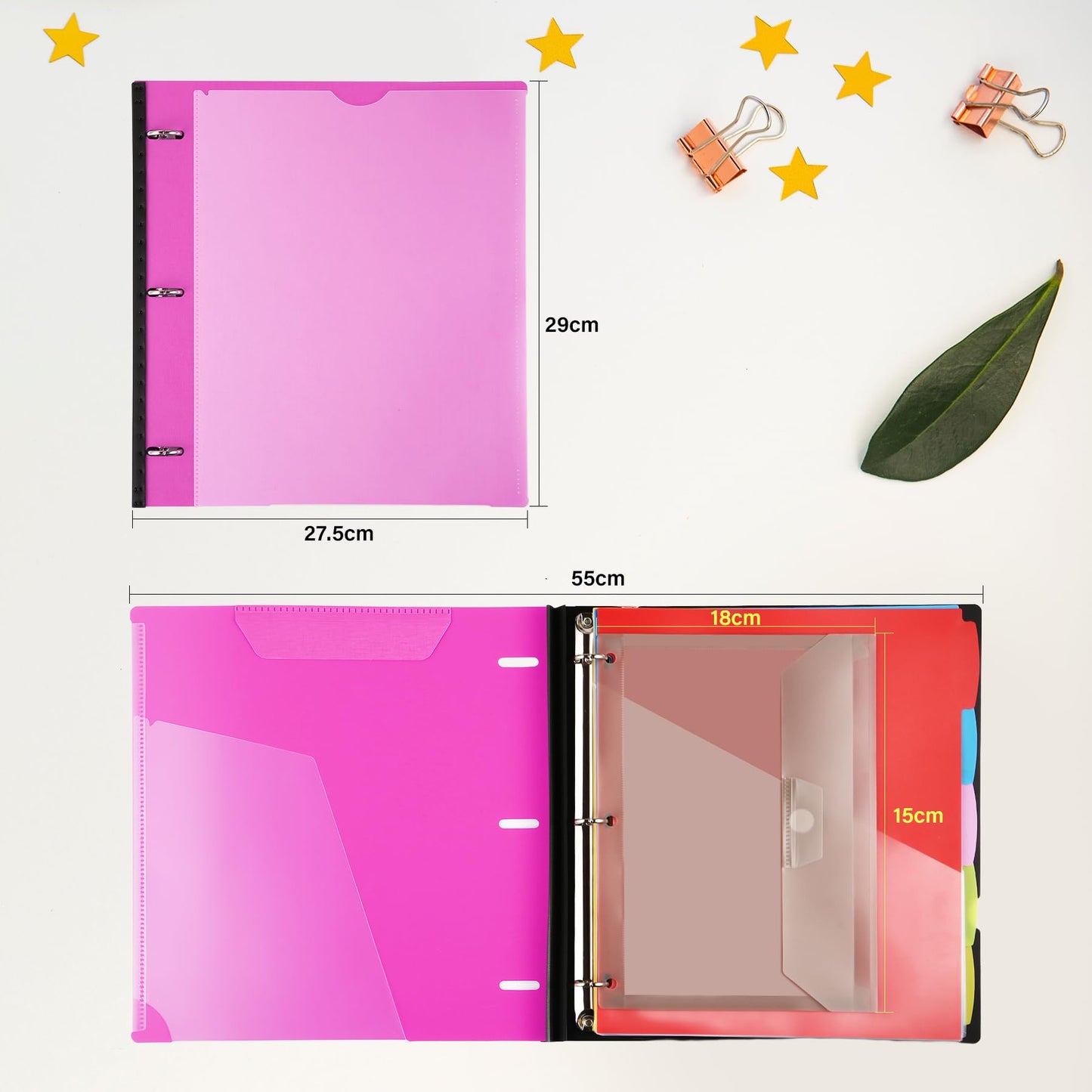WOT I Telescoping Project Organizer, Refillable Binder with Dividers and Pockets, 13 Pocket Folders, 1 Inch 3 Ring Binder, Pink