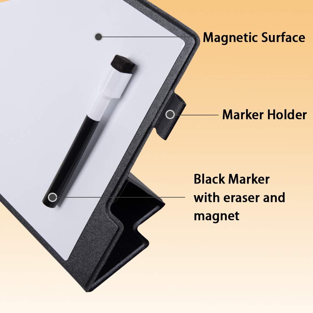 CRCHOM Small White Board 9" x 12" Portable Magnetic Desktop Dry Erase Board with Stand & PU Cover - A4 Notebook Whiteboard Easel for Office, Home, School (Black)