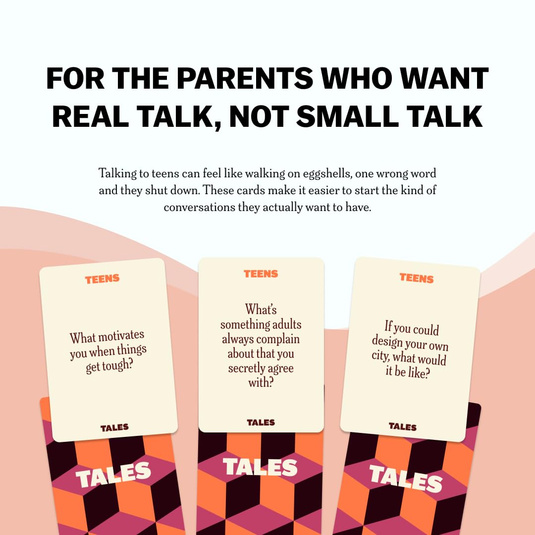TALES 150 Conversation Cards, Teens Edition, Fun Family Games for Teens, Perfect for Dinners, Road Trips, Classrooms & Game Nights, Gifts & Gatherings, Conversation Starters to Spark Creativity