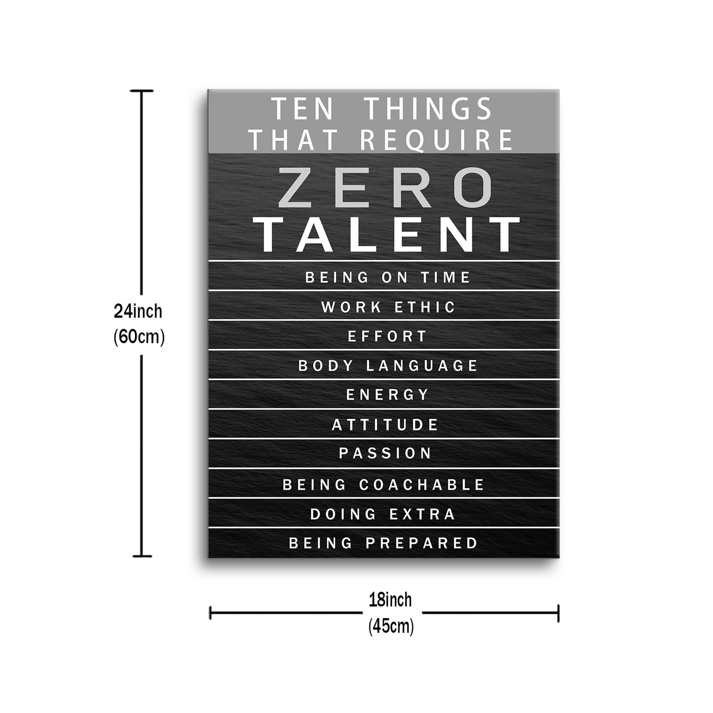 PJQART Framed Canvas Wall Art Zero Talent Motivational Quote Print Work Ethic Effort Single Panel Wall Decor for Home Office Classroom Gym Dorm Display, Canvas, 24x18inch