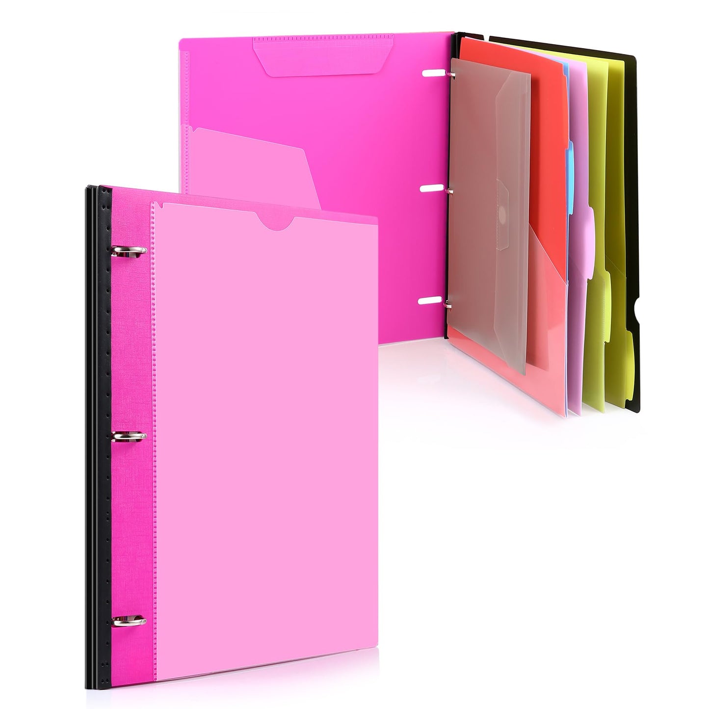 WOT I Telescoping Project Organizer, Refillable Binder with Dividers and Pockets, 13 Pocket Folders, 1 Inch 3 Ring Binder, Pink