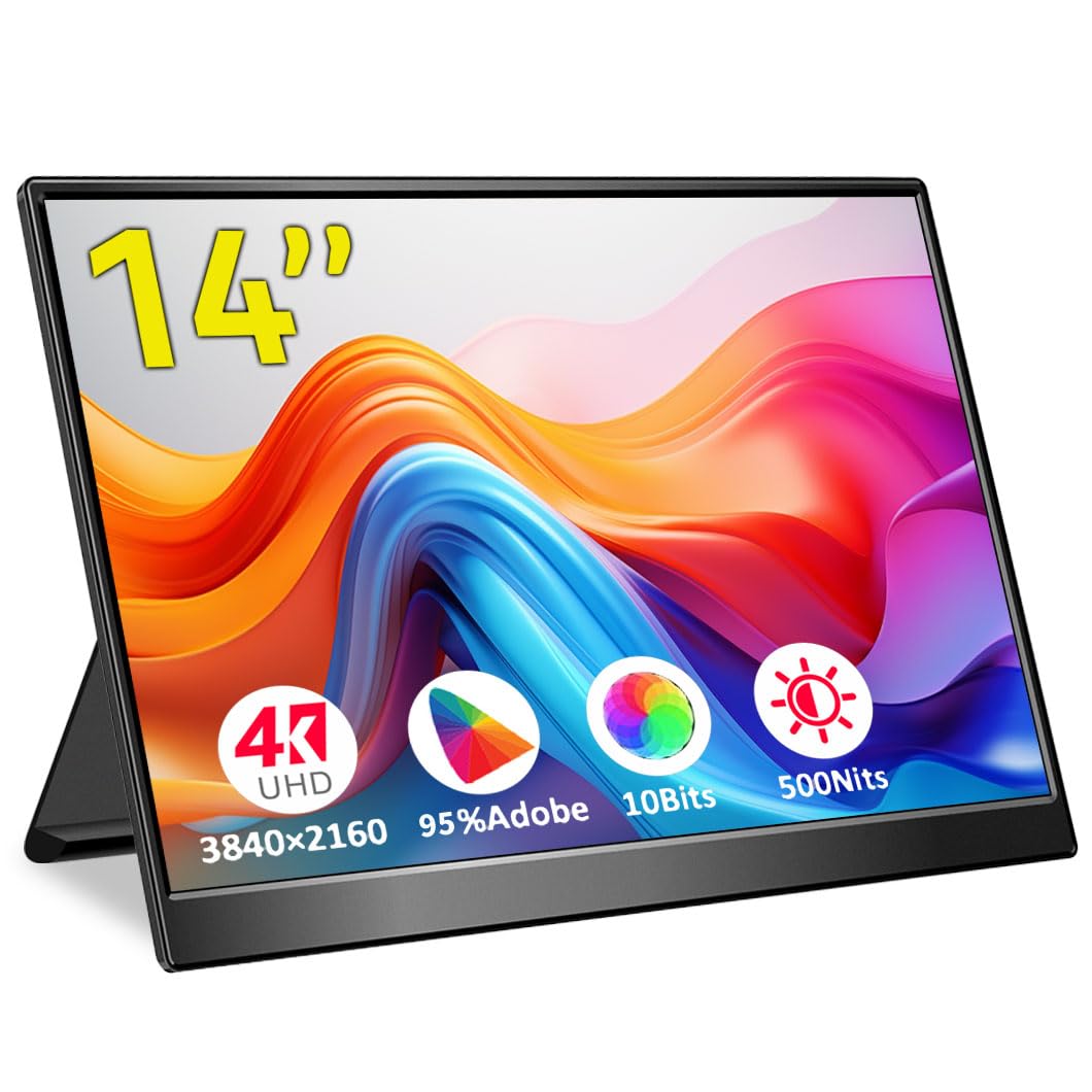 Magedok 4k Portable Monitor, 14 Inch Portable Monitor USB C, 10-Bit Adobe 95% HDR Game Display with USB C/HDMI/Mini DP Compatible with Laptop/Game Console/PC/Surface (14")