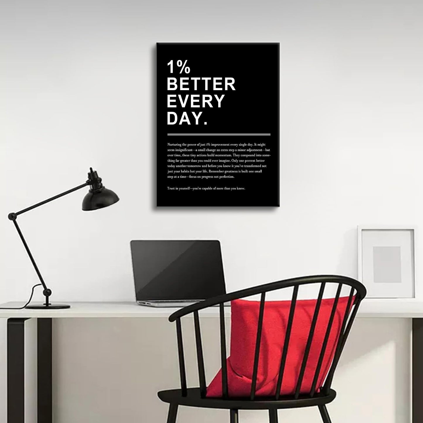 Motivational Canvas Wall Art 1% Better Every Day Office Poster Pictures Growth Mindset Self Inspirational Success Quote Decoration Prints for Classroom Home Artwork Stretched and Framed [18''Wx24''H]