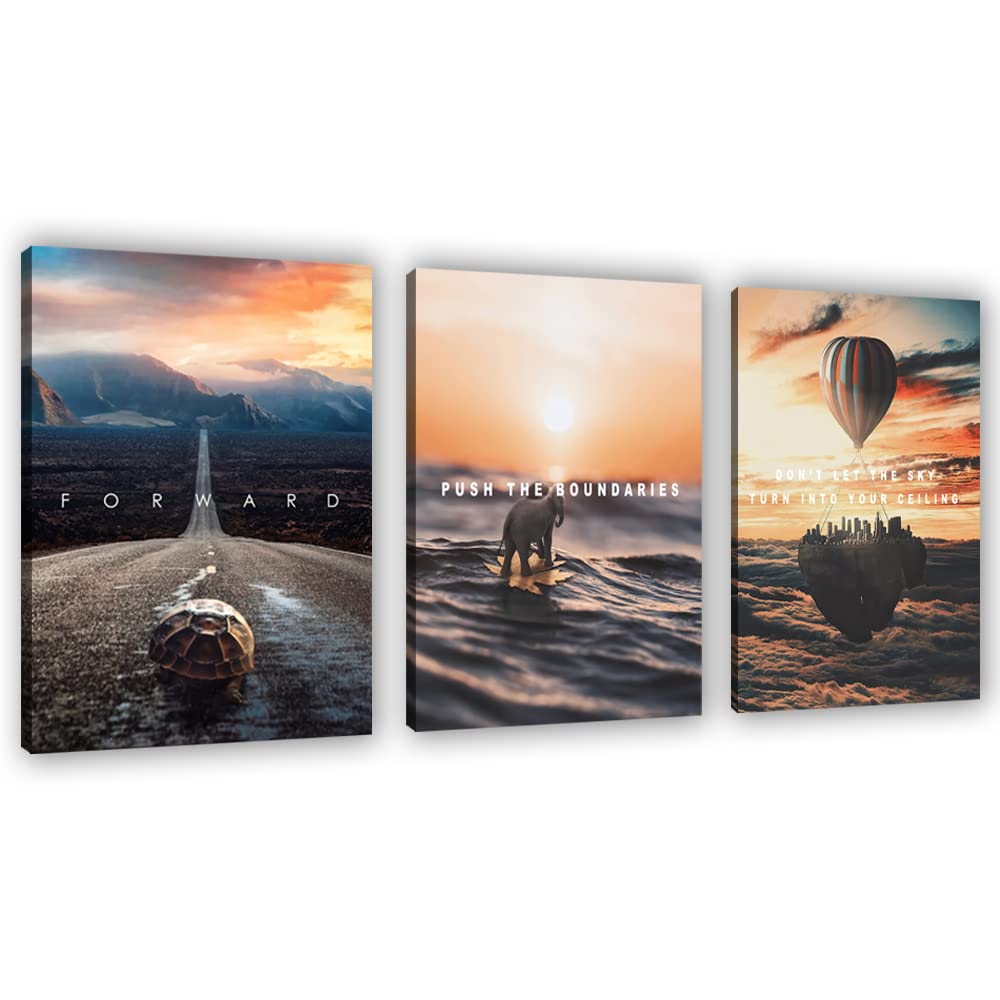 Motivational Wall Decor Poster Inspirational Wall Art 3 Pieces Canvas Wall Painting Artwork for Living Room Bedroom Office Home Decor Prints Pictures Wall Decor Framed Ready to Hang 36''Wx 16''H