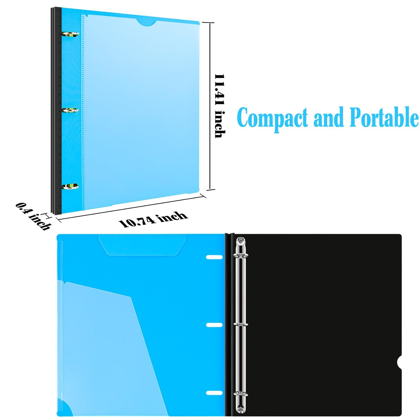 INFUN Telescoping 3 Ring Binder - 4PCS, Flexible Round Binder with Customizable Front Cover and Clear Catalog Pocket, Holds 8.5x11 inch Paper