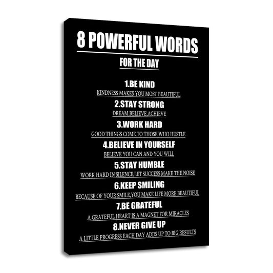8 Powerful Words for The Day Success Quotes Poster Print Motivational Picture Painting Inspirational Canvas Wall Art for Modern Office Bedroom Living Room School Wall Decor Ready to Hang [24''Wx36''H]
