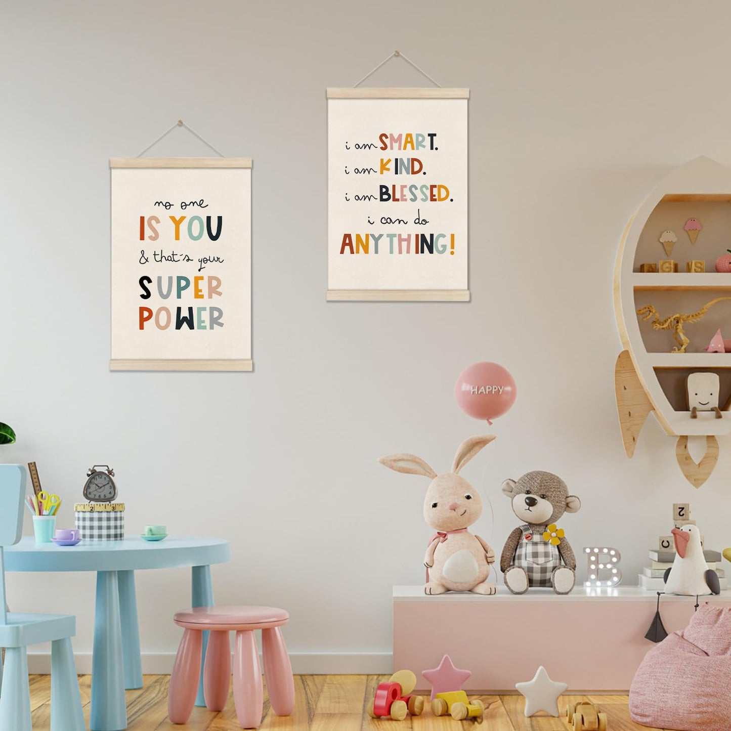 DOI-LANEE Positive Affirmations Wall Decor for Kids, Inspirational Motivation Poset Banner for Office Classroom Playroom Nursery Bedroom, No One Is You Superpower I Can Do Anything, 2 Pack