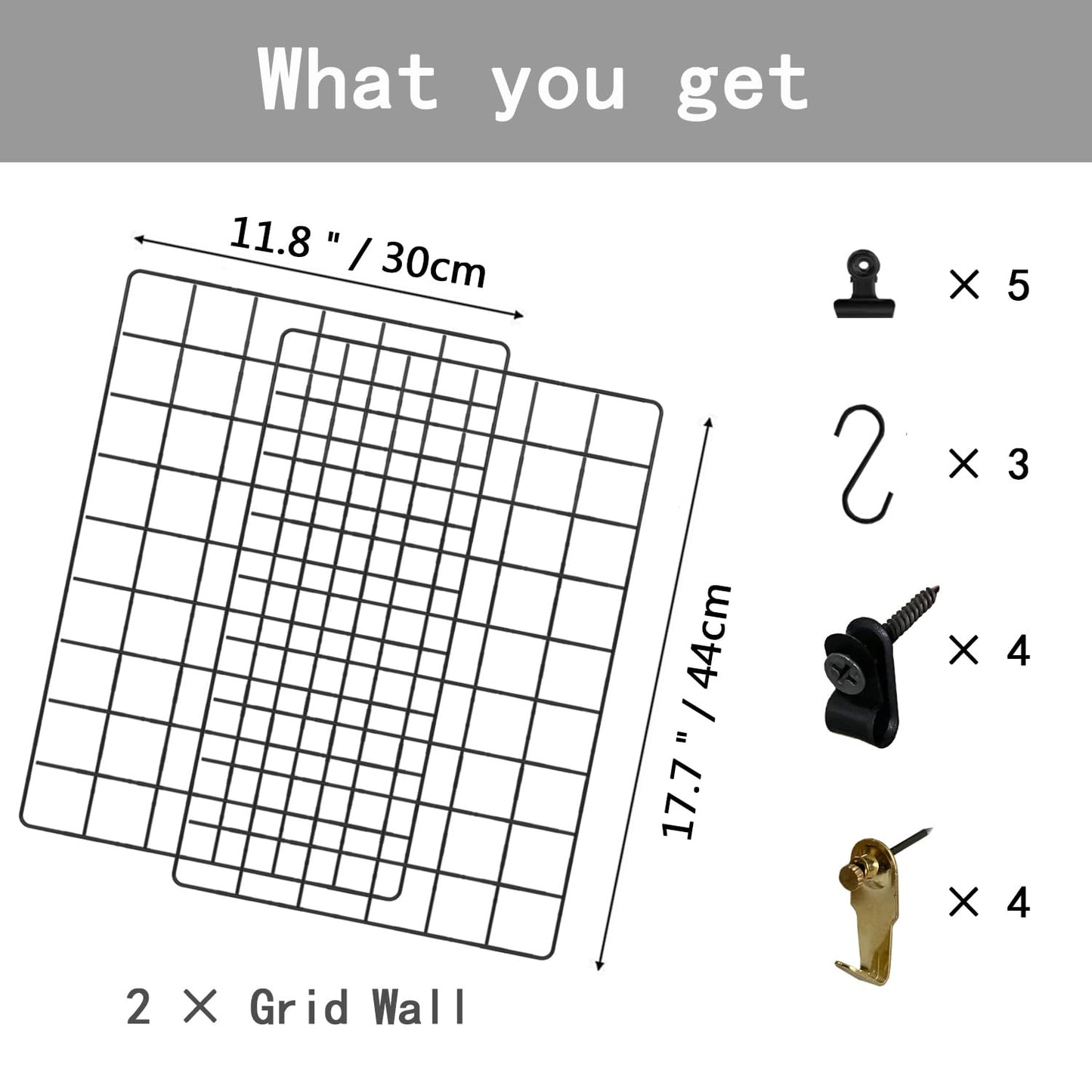 PEAUARL Metal Mesh Wall Grid Panel for Photo Display,Message Board,Size: 17.5" x 11.8",Pack of 2 (Black)