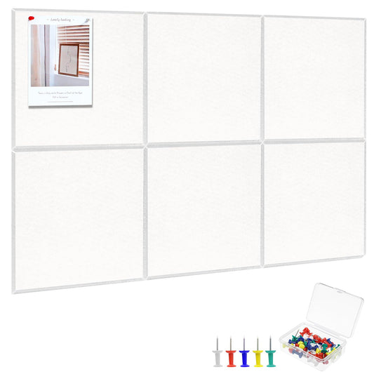 Thboxes Large Cork Board 36" x 24", 6 Pack Felt Bulletin Board with 30 Pushpins, Cork Boards Alternative with Self-Adhesive Strips, Felt Wall Tiles Pin Board for Wall Office Home School Decor-White