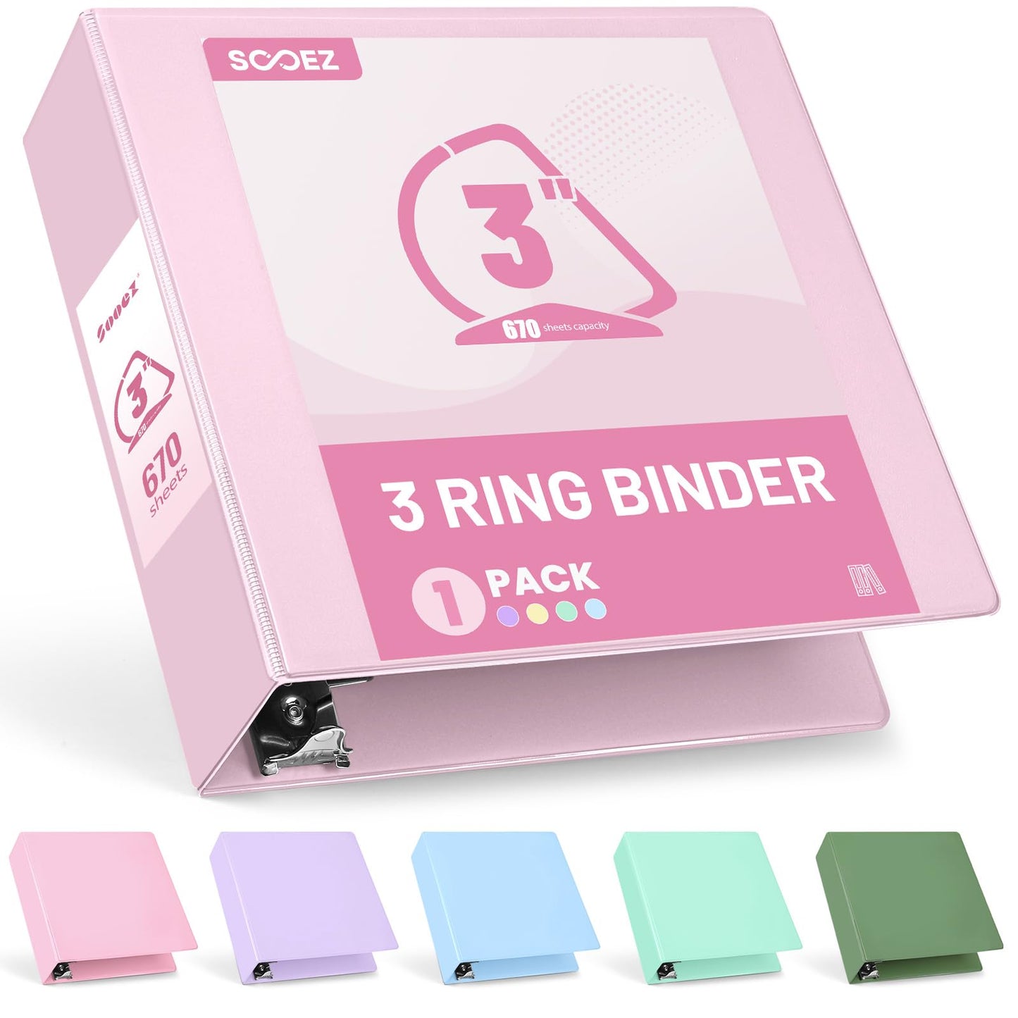 Sooez BinderX Extra Durable 3 Inch 3 Ring Binder, D-Ring Large Binder, Holds 670 Sheets of 8.5x11 Paper, Customizable View Cover with Inside Pocket, Heavy Duty 3 Ring Binder for School, Pink