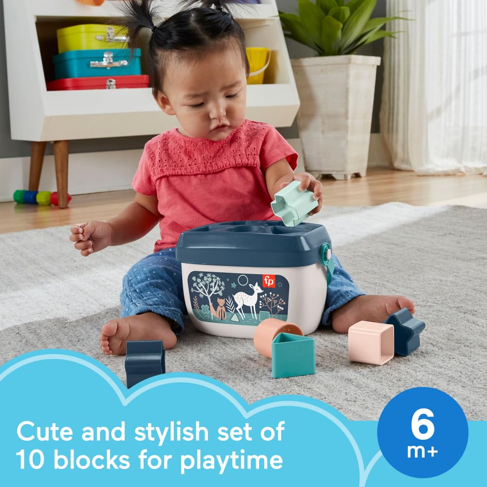 Fisher-Price Baby's First Blocks – Navy Fawn, Set of 10 Blocks for Stacking and Sorting Play for Infants Ages 6 Months and Older (Amazon Exclusive)