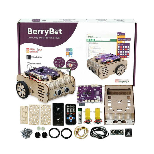 BerryBot – Programmable Robot Kit with Raspberry Pi RP2040 | STEM Learning, Graphical Coding, Easy Assembly, Obstacle Avoidance, Line and Light Tracking, Sumo Battle Modes, Scratch Robot