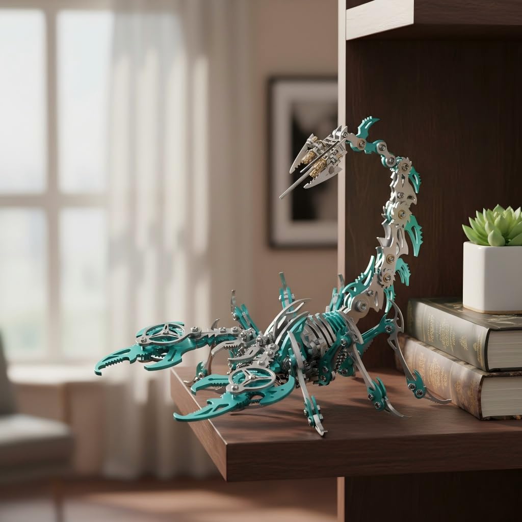 Scorpion 3D Metal Puzzles for Adults, 454PCS Stainless Steel DIY Mechanical Metal Model Kits, No Glue Assembly with Movable Joints, Challenging Metal Building Kit Desk Decor Gift (Green)