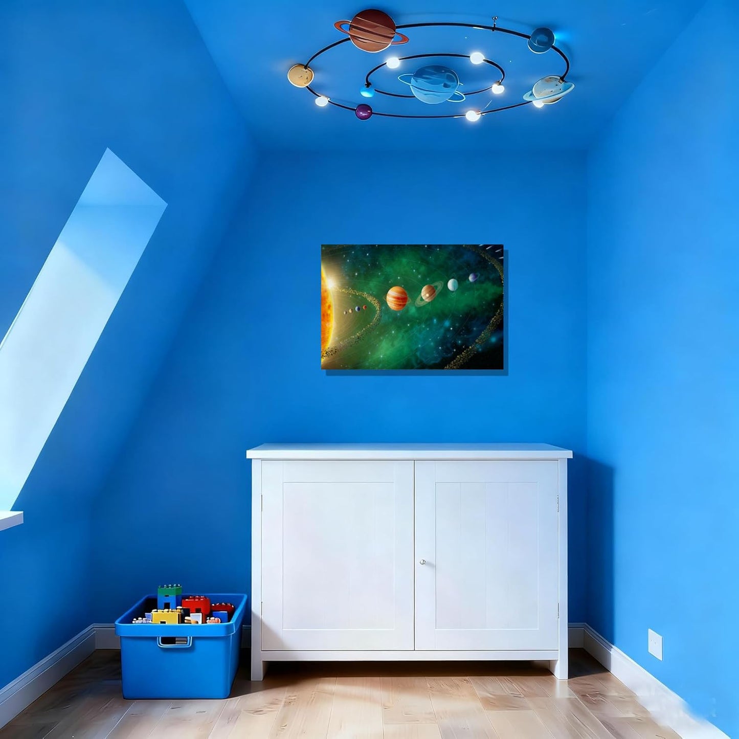 12x16 Framed Solar System Space Canvas Wall Art Green Galaxy Planets Astronomical Decor Kids Bedroom Cosmic Wall Pictures Teen Boy Room Universe Galaxy Poster Child Office Study Room Art Prints