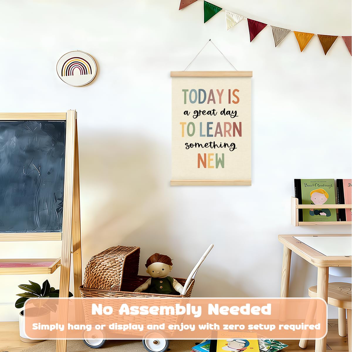 STHTTSW Boho Classroom Decor Motivational Wall Art, Today Is a Great Day to Learn Something New Poster, Positive Affirmations Wall Decor for Kids Room, Playroom & Homeschool Essentials, 12x16