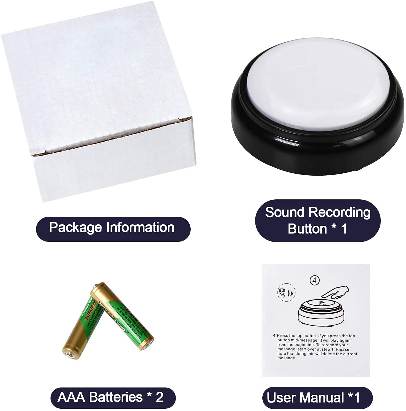 Recordable Sound Button- Record & Playback Your Own Message- Recordable Talking Button 30 Second-Answer Buzzers for Funny Novelty Office Desk Gag Gift Custom That was Easy Button