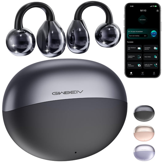 AI Translation Earbuds Real Time, 164 Language Translator Earbuds, 3-in-1 Wireless Clip on Earbuds, Bluetooth 5.4 Headphones, Translating Device for Travel Business Learning (Black)