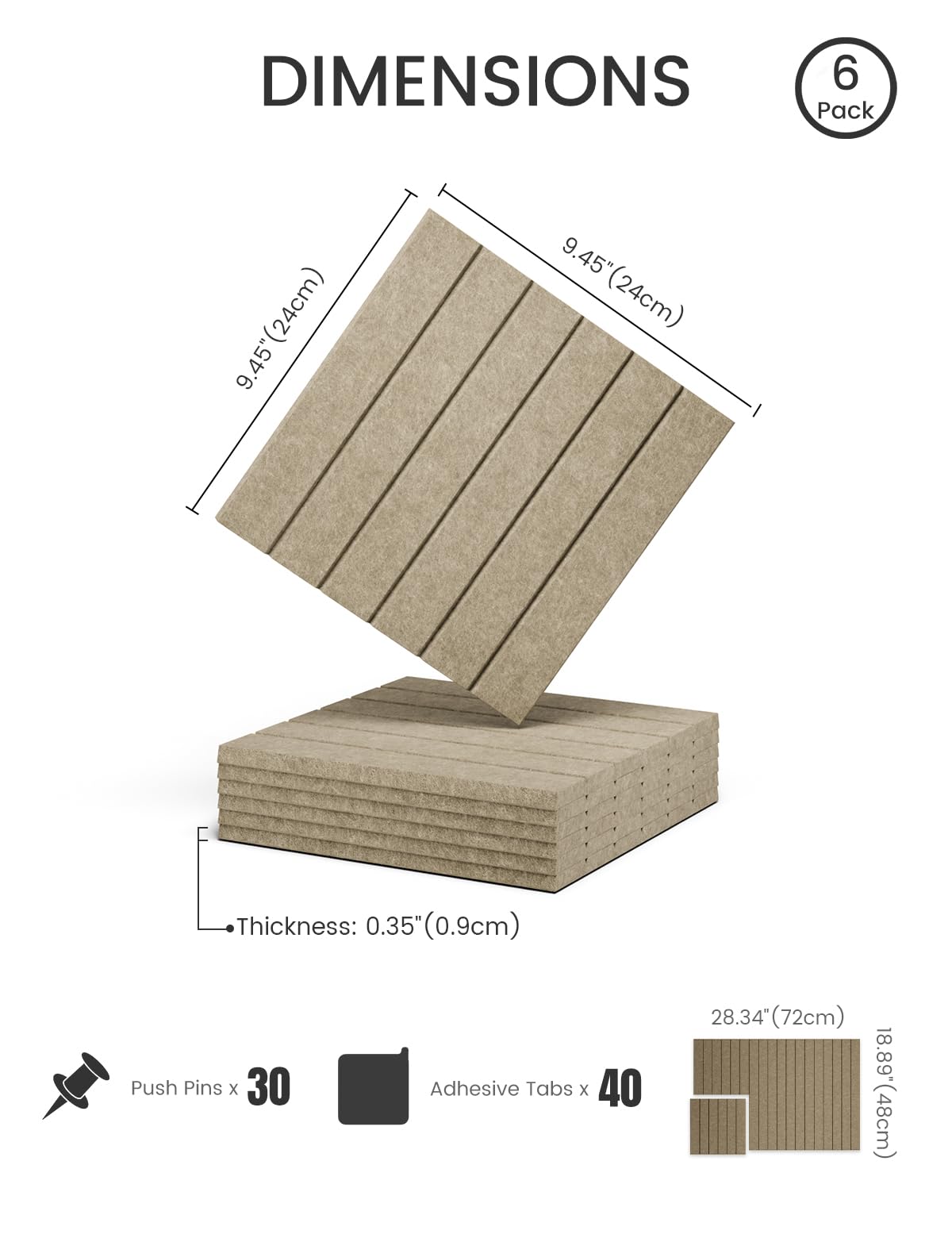 Felt Bulletin Board Tiles -28"x18" with 40 Adhesive Tabs, Cork Board Alternative for Office Decor, Push Pin Board Wall Organizer 6-Pack (Earth Brown)