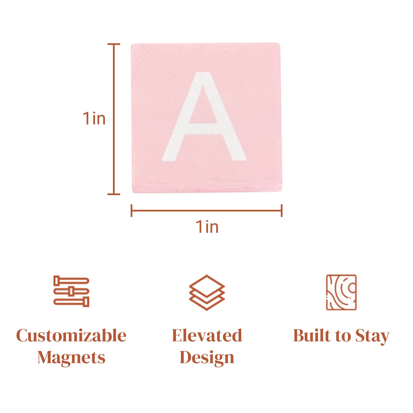 Stiles 100 Piece Magnetic Wooden Letter Tiles - Alphabet Magnets for Whiteboards, Refrigerators & Magnetic Letter Boards - Changeable Letters for Craft & Announcements, Pink