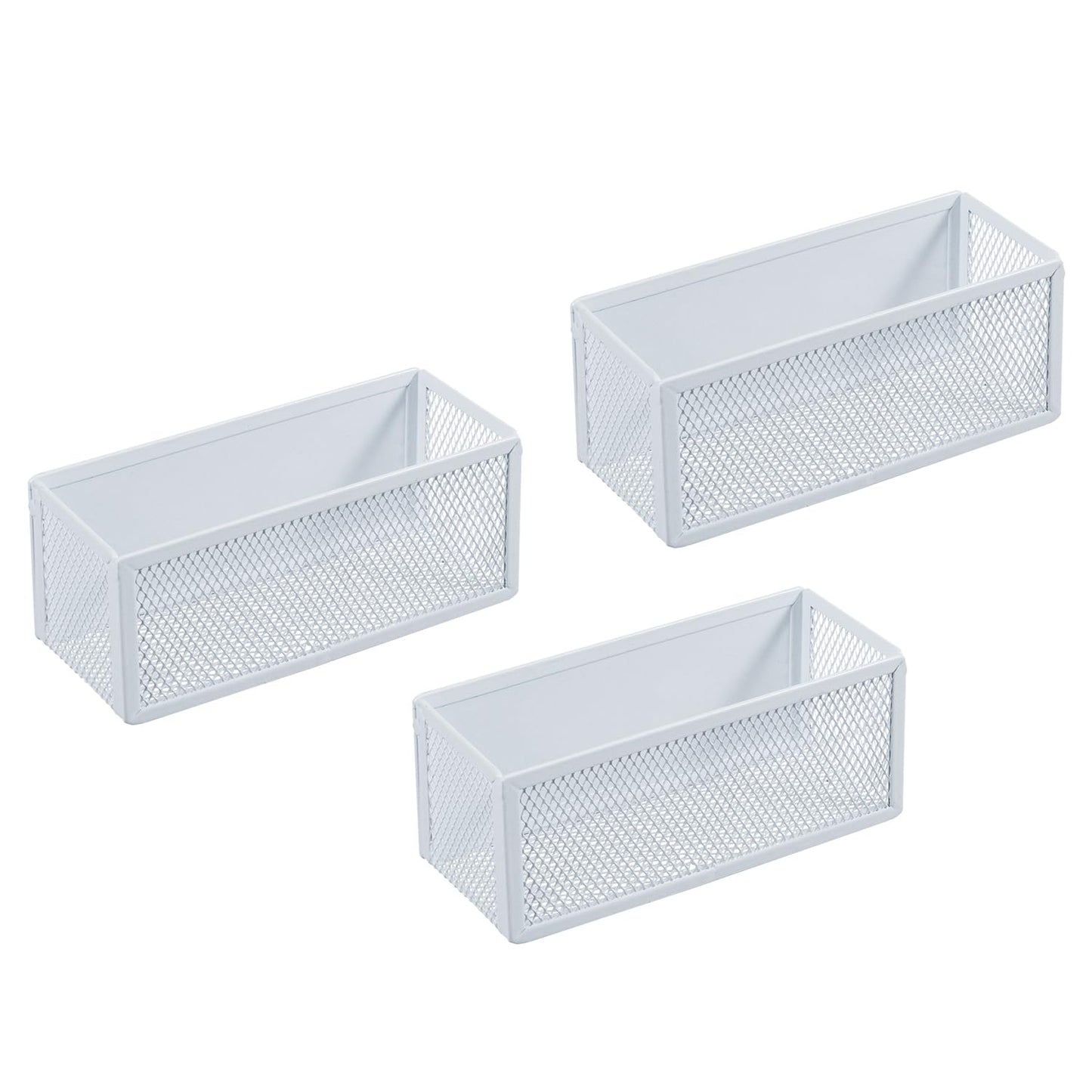 MyGift White Wire Mesh Magnetic Storage Baskets, Whiteboard Accessories, Classroom and Office Supply Organizer, Set of 3