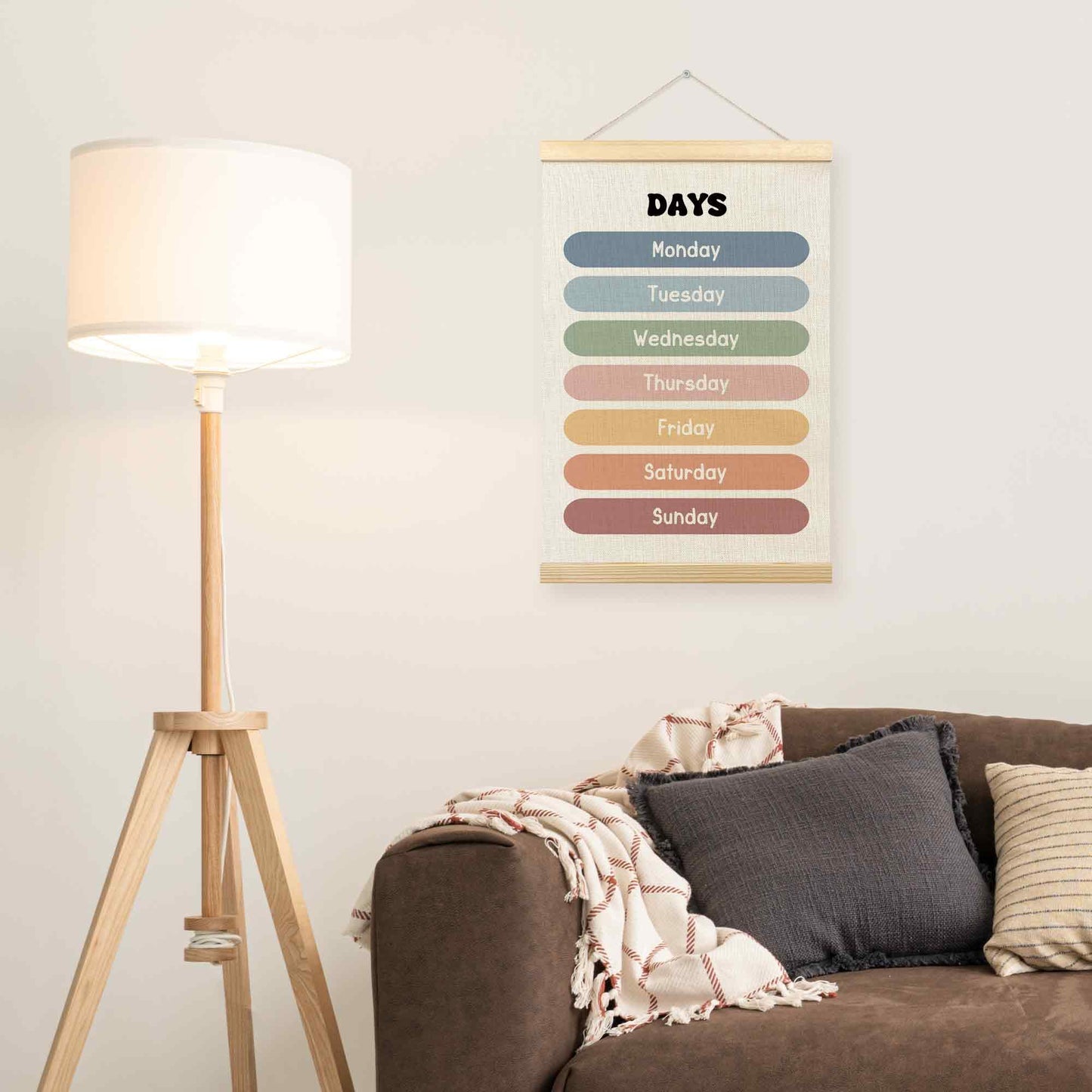 TLESKE Boho Classroom Days of the Week Poster Hanger Frame, Homeschool Hanging Wall Art Decor for Toddlers Kids Room Nursery Playroom, Preschool Prek Learning Educational Poster Print Banner, 16x24