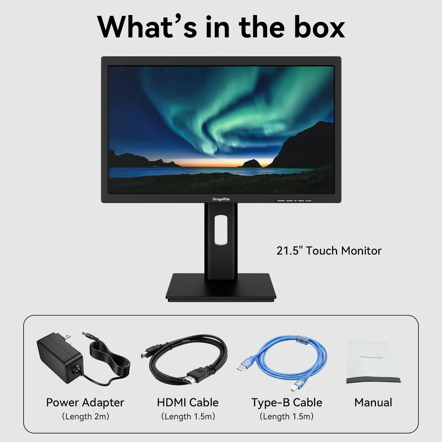 21.5 Inch Touchscreen Monitor VA Panel FHD 1920x1080P, 3000:1 Contrast, 100% sRGB, Height/Pivot/Swivel/Tilt Adjustable PC Touch Screen Computer Display 75Hz, HDMI, VGA, Type-B, Built-in Speakers, VESA