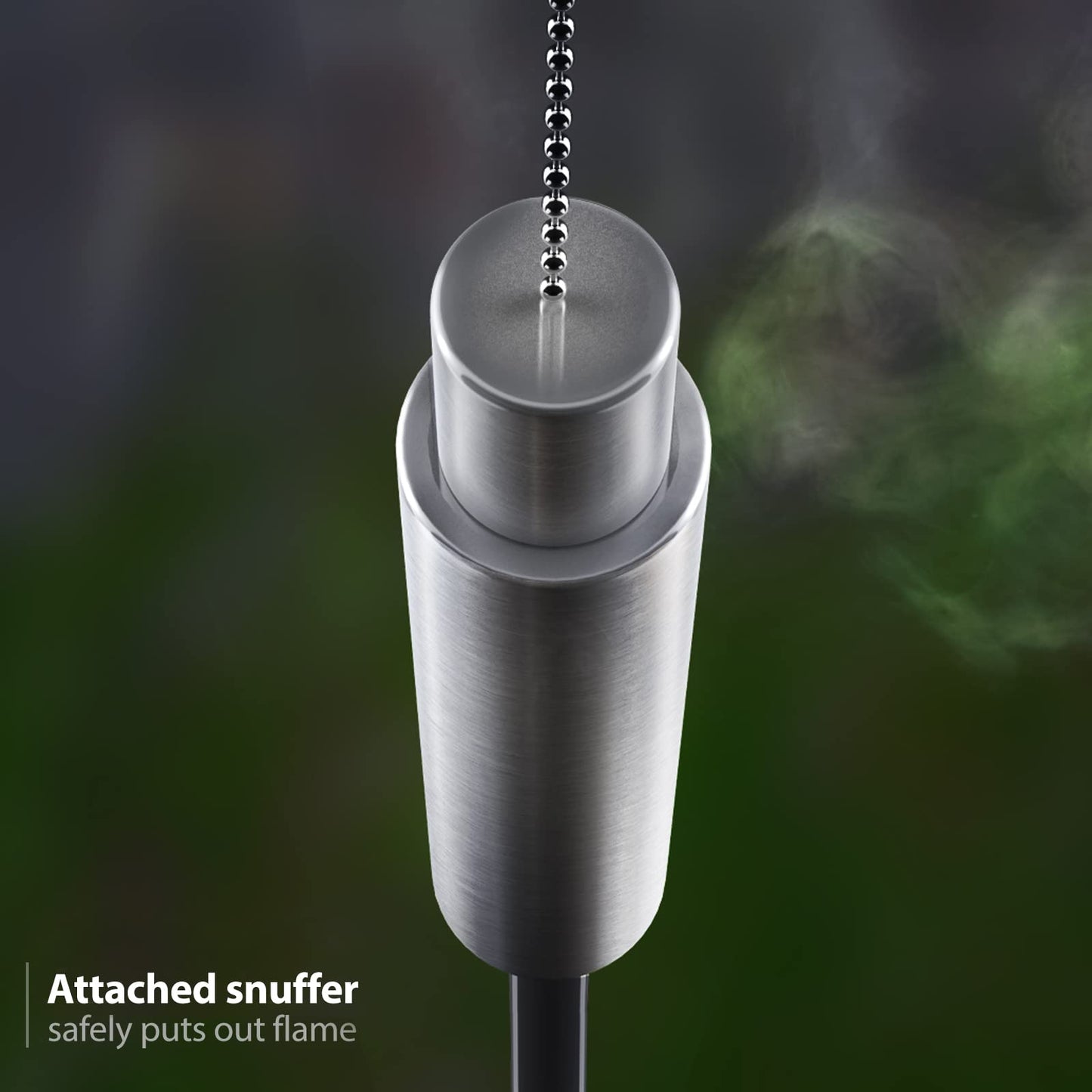 Matney Stainless Steel Outdoor Torches - 5 ft Oil Lamp Set of 4 - Fiberglass Wick & Snuffer Cap - Decorative Garden Lights