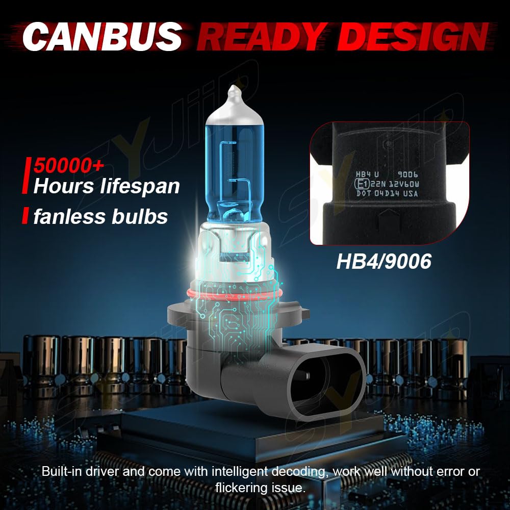 SYJIIP Halogen Headlight Bulbs 9005 High Beam & 9006 Low Beam, 6000K White, Pack of 4, Compatible with Dodge Journey 2009-201