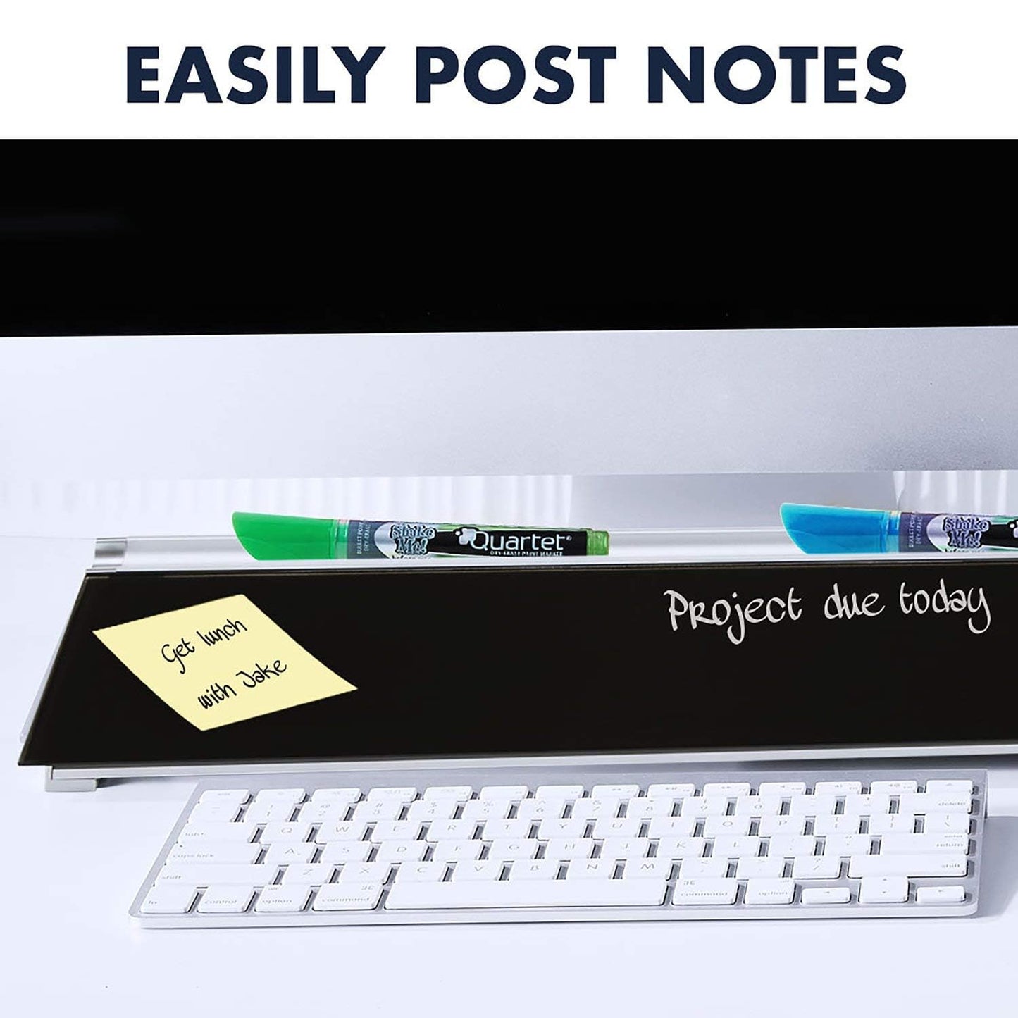 Quartet Glass Dry Erase White Board, Desktop Computer Pad for Notetaking, 18" x 6" Whiteboard, Clean Erase Surface with Storage, 1 Dry Erase Marker, Black Surface (GDP18B)
