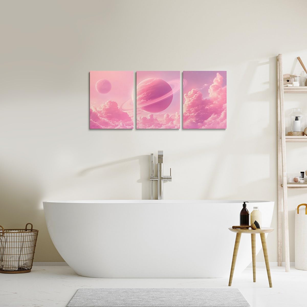 Feelyou Pink Galaxy 3 Piece Canvas Wall Art for Living Room Bedroom Starry Solar System Wall Art for Home Decor 3D Printed Space Office Decor Artwork Dreamy Nebula Picture Painting Posters