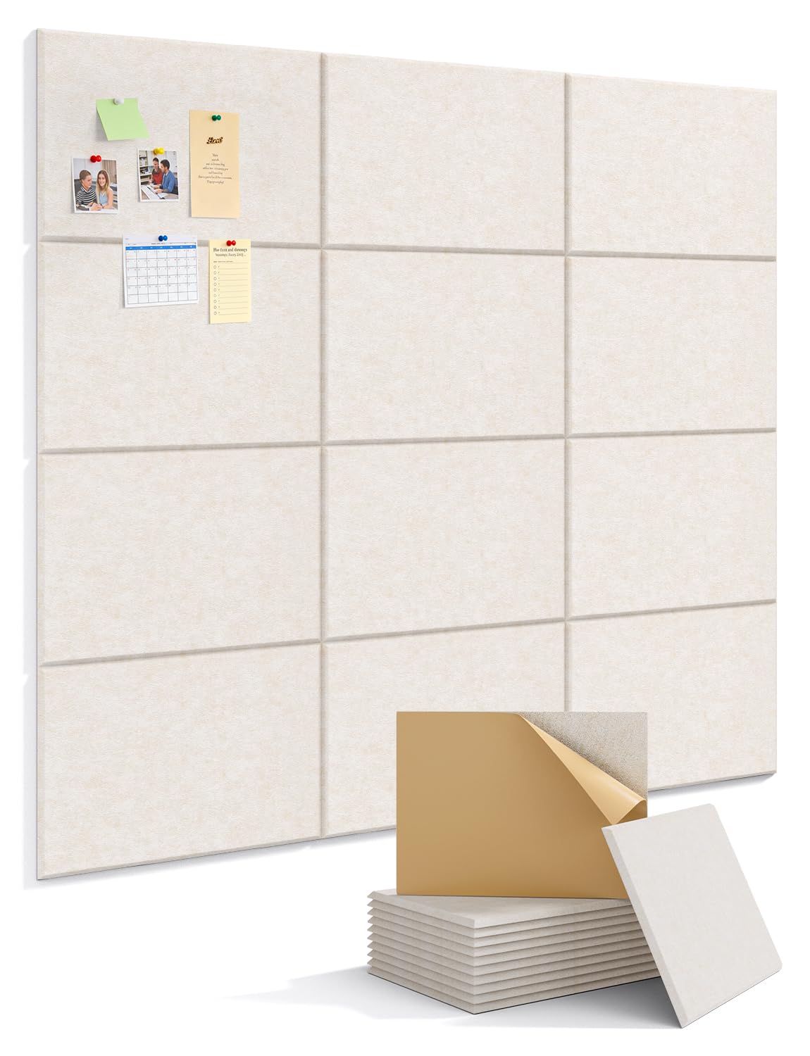 Kuchoow Large Felt Bulletin Cork Board Self-Adhesive Beige Pin Wall Tiles, 48'' x 36'' Rectangular Vision Tack Panels for Classroom Office Display 12 Pack Corkboard for Kitchen Bedroom Home Decor