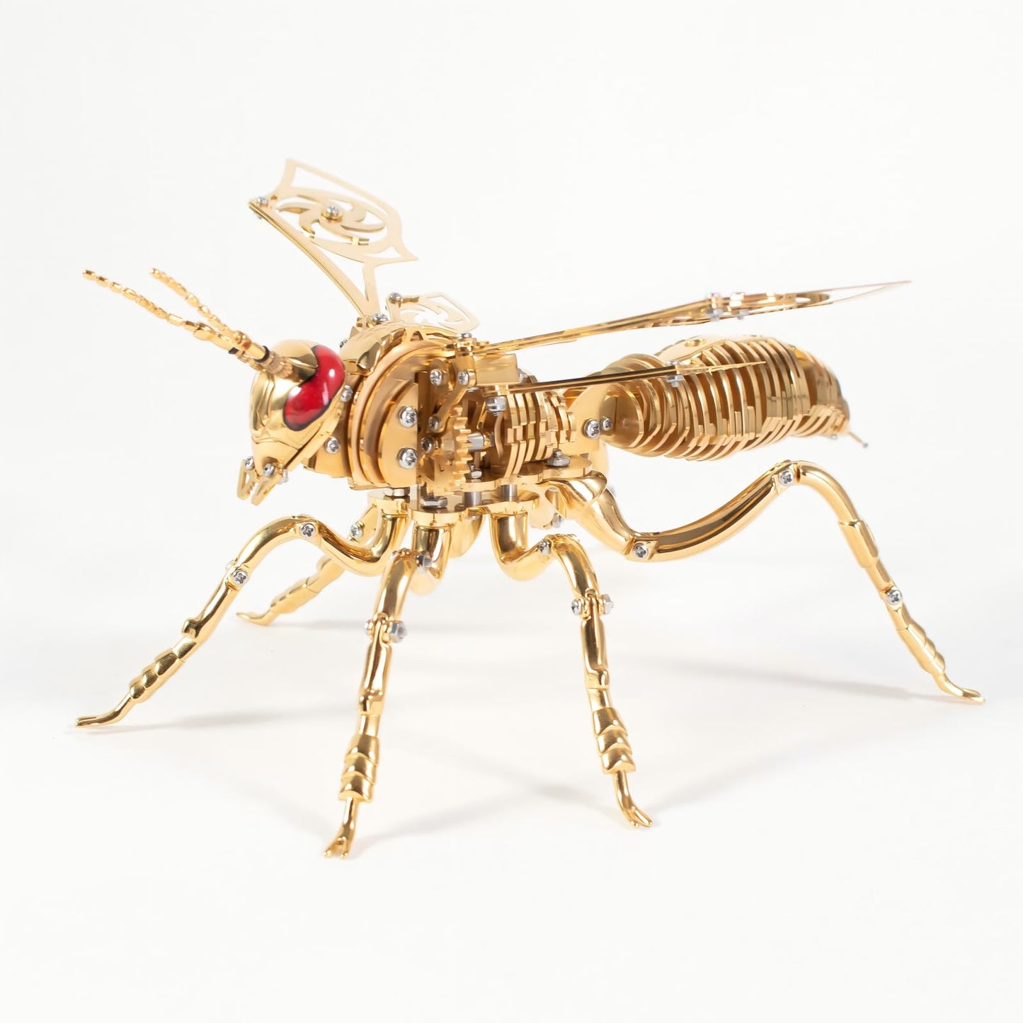 Gold-Plated Metal Bee Model Kit - 3D Stainless Steel Mechanical Insect Puzzle for Adults - Steampunk Bionic Wasp Sculpture - Executive Desktop Art and Stress Relief Gift（Bee-Gold）