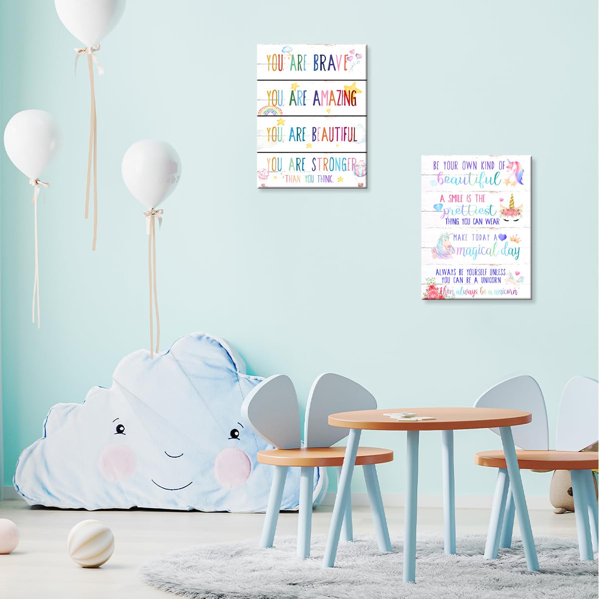 You Are Brave Canvas Wall Art,Positive Affirmations Wall Decor for Kids,Inspirational Quote Canvas Framed Wall Art Ready to Hang for Kids Bedroom Nursery Playroom Decorations
