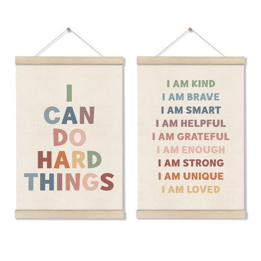 Positive Affirmations Wall Decor for Kid, Boho Classroom Decors 16x12 Inch, Motivational Poster Hanger Frame, Therapy Office, Inspirational Wall Art for School Counselor Office Bedroom, Set of 2
