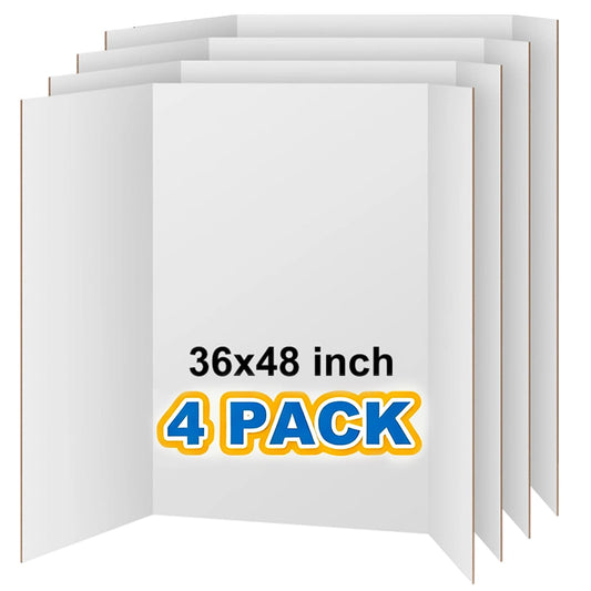 VinTS 36" x 48" Large Trifold Poster Board,4 Pack White Corrugated Foldable Project Boards for Science Fair, School Projects,Photo Displays