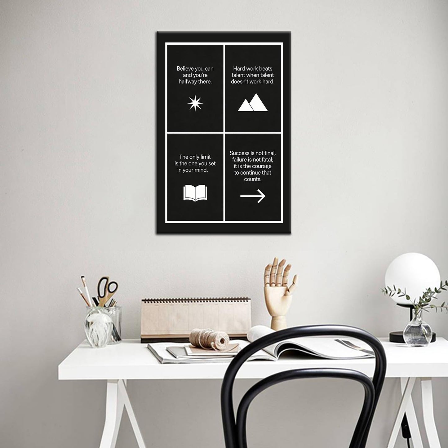 Motivational Wall Art Believe Hard Work Success Quote Inspirational Office Decor for Cubicle Small Framed Canvas Print 18x12 Inch Daily Positive Affirmations Artwork for Study Room