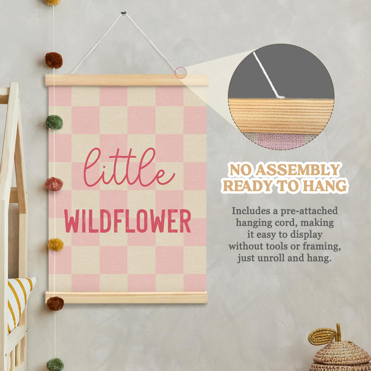 MOFUYU Baby Girl Nursery Decor,Wildflower Wall Decor,Little Wildflower Poster Hanger Frame for Bedroom,Pink Classroom Decor,Girls Room,12x16 Inch