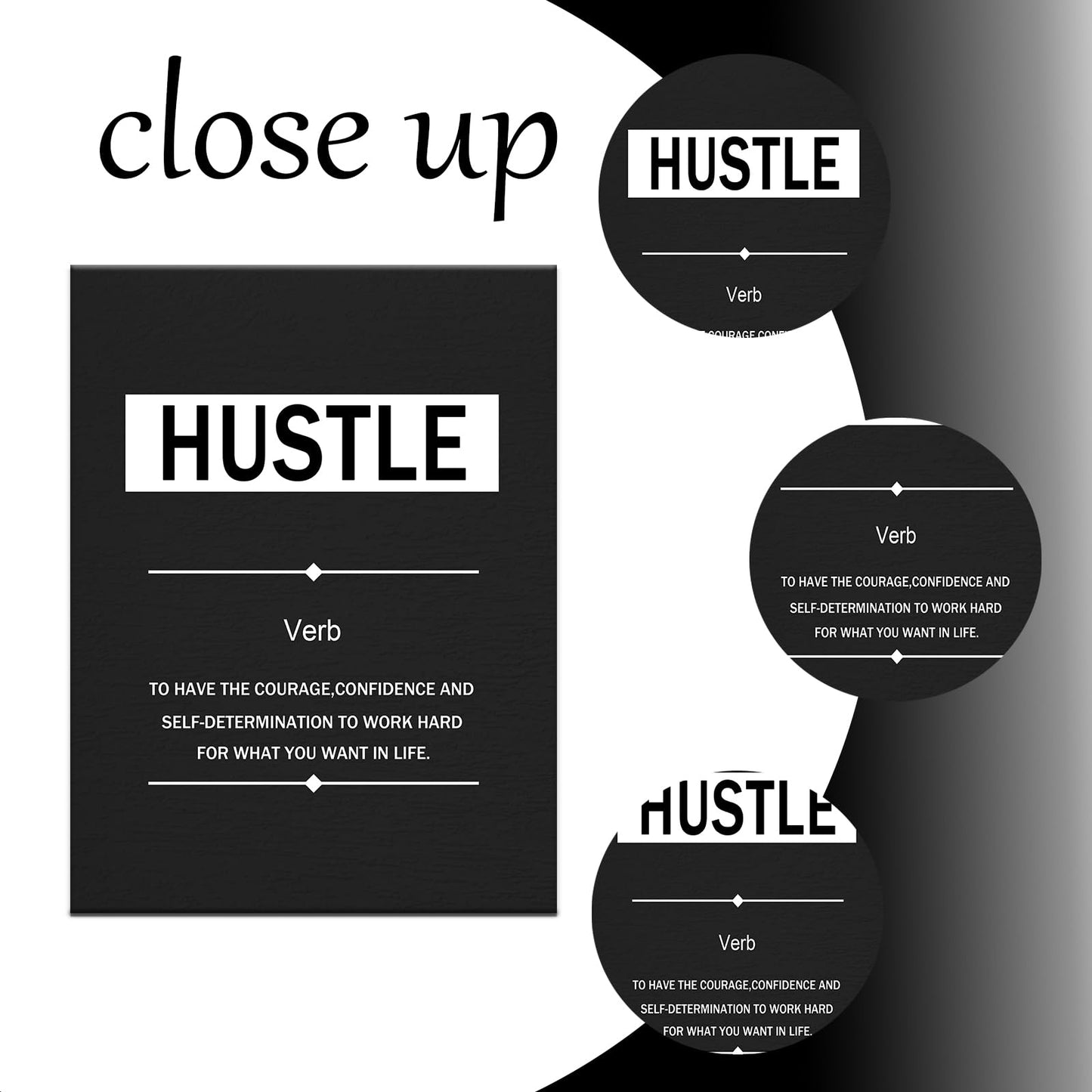 YSPCSUN Inspirational Posters for Office, Hustle Definition Canvas Poster Single Panel Wall Decor for Home Office Dorm Classroom, Framed Canvas Art, 24x18inch