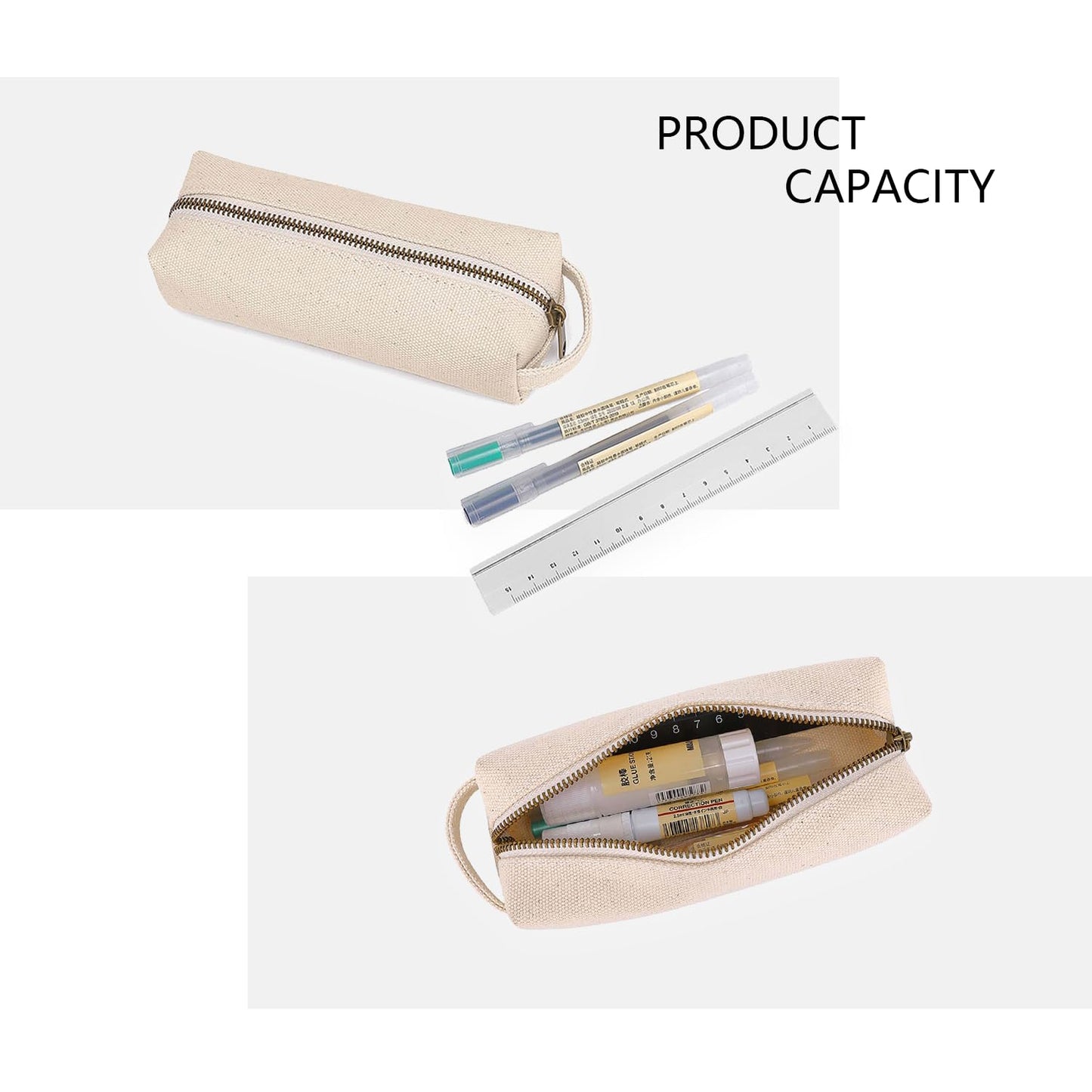 YONBEN Pencil Case Soft Cotton Canvas Pencil Pouch Bag for Easy Carry Stylish and Durable for Pens and Pencils (Beige)