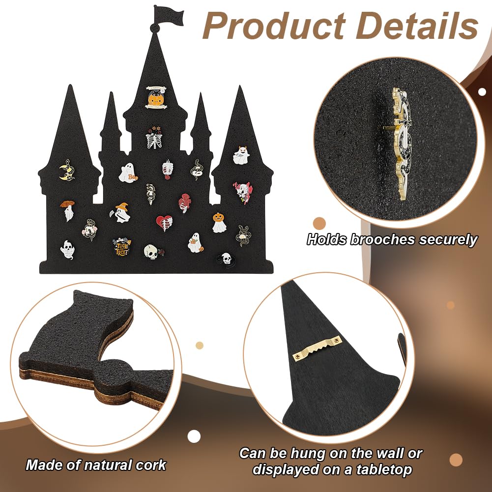 BENECREAT Castle Pin Cork Board, 14.2x11.8Inch Black Bulletin Display Board Wall Mounted Cork Board for Office Home and School Decor, Brooch Pin Collection Display