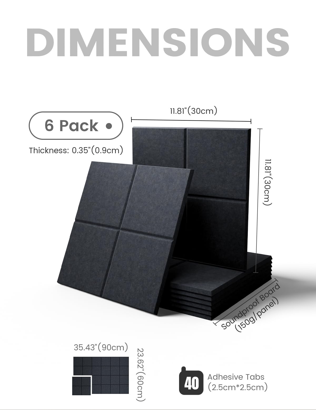 Fluxynara Large Felt Bulletin Board 36" x 24"Cork Board Alternative-6 Pack with 40 Safe Removable Adhesive Tabs, Cork Boards for Walls Cork Board for Home Office Classroom Pin Board-Deep Charcoal Blue