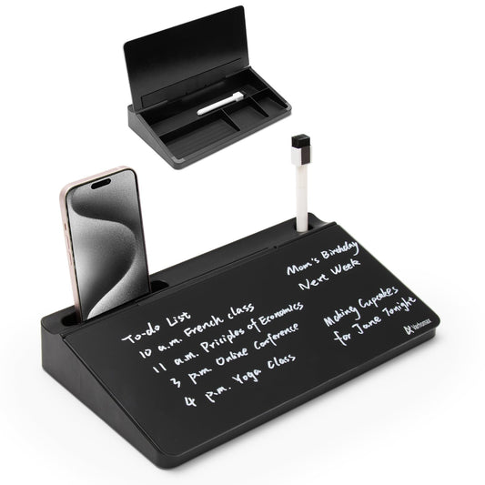Varhomax Glass Desk Buddy Whiteboard with Storage, Small Dry Erase Desktop White Board Caddy to-do List Memo Notepad for Office, School and Home Office Supplies (Black)