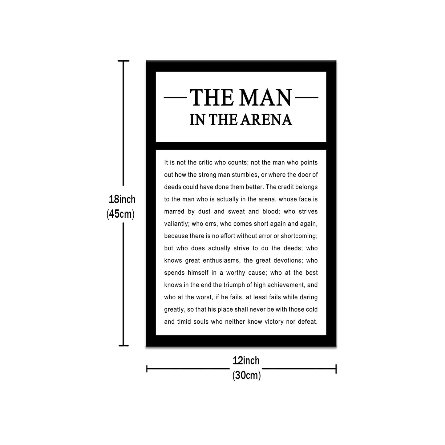 Inspirational Wall Art Home Decor The Man In The Arena Canvas Poster Print Motivational Positive Quotes Picture Painting Artwork for Modern Gym Living Room Office Stretched and Framed [12''Wx 18''H]