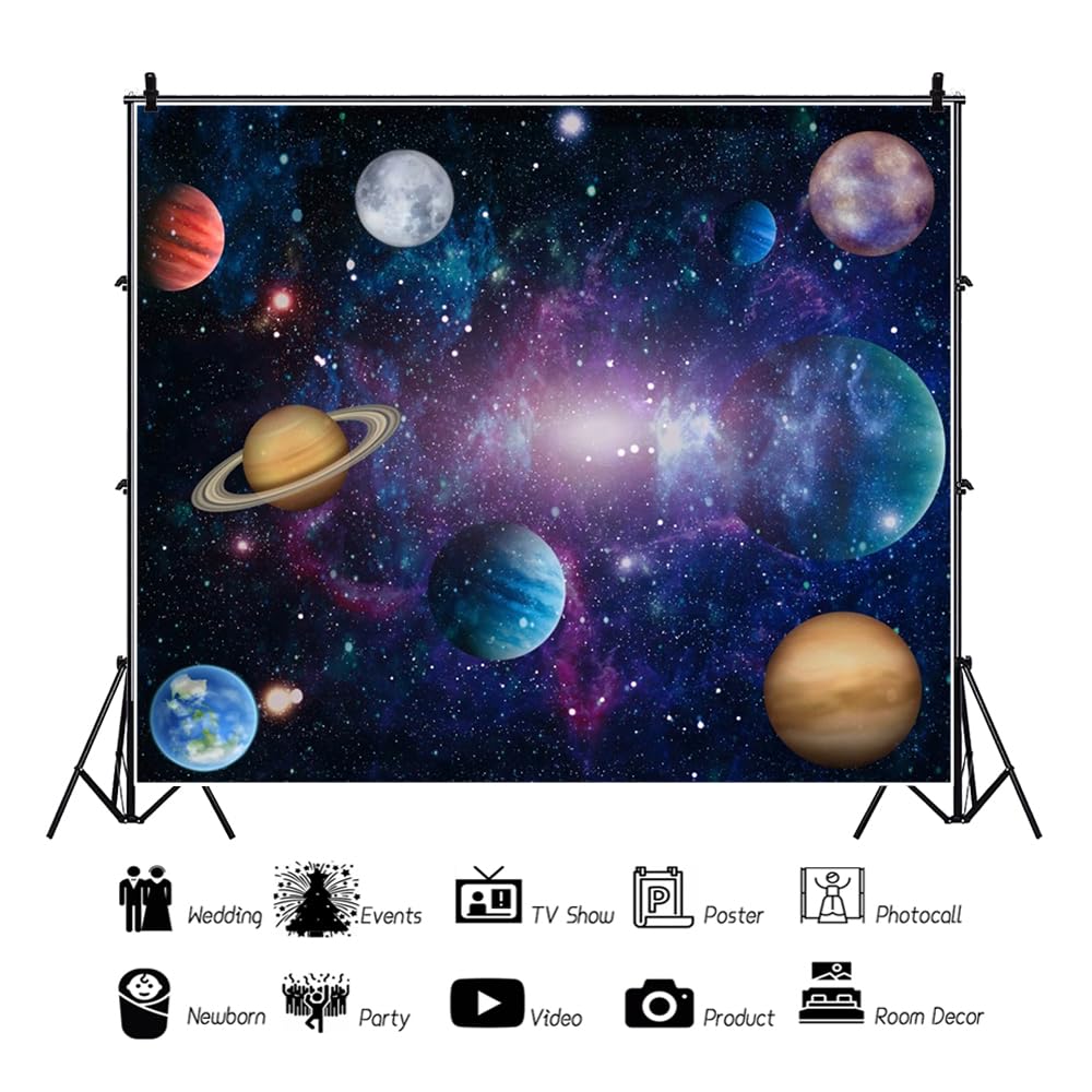 Canessioa Outer Space Backdrop Solar System Eight Major Planets Decorations Background Milky Way Starry Galaxy Theme Party Background Planet Birthday Party Cake Table Studio Props 10x8ft