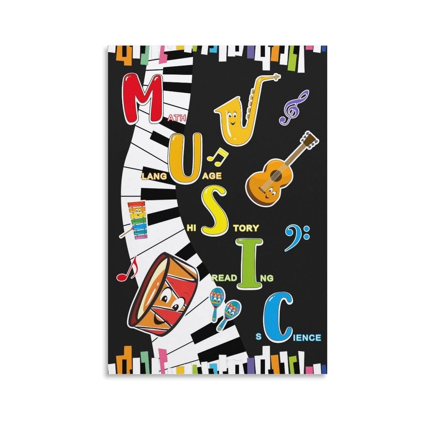 LINWDSB Music Themed Poster Musical Notes Wall Art Colorful Music Poster for Kids Students Classroom School Chalkboard Nursery Wall Back to School Supplies Unframe style 16x24inch(40x60cm)