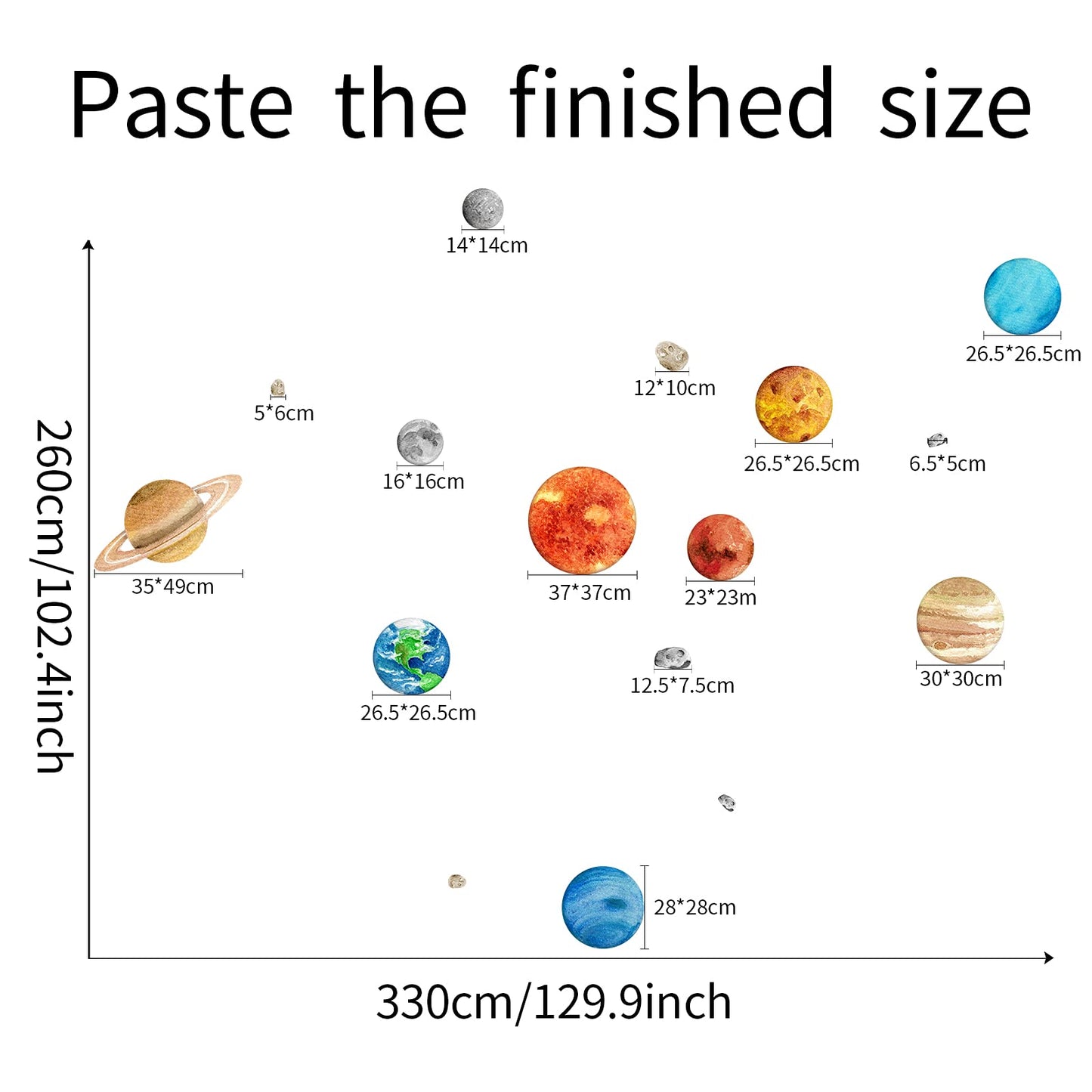Solar System Wall Stickers for Kids, Universe Space Wall Sticker, Large Size Planet Wall Decal, Space Wall Decor for Bedroom Classroom Playroom Nursery Birthday Gift Idea(L)
