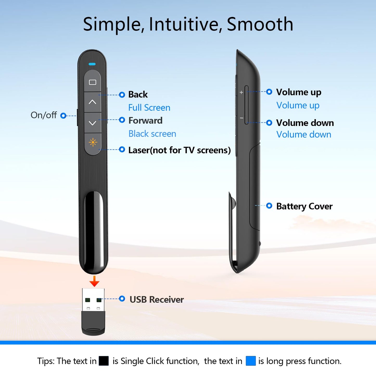 Norwii Bluetooth Presentation Clicker for PowerPoint, Wireless Presenter, Presentation Remote with Pointer, Slide Clicker with 328ft Long Range for Teacher and Presenter, macOS Applicable